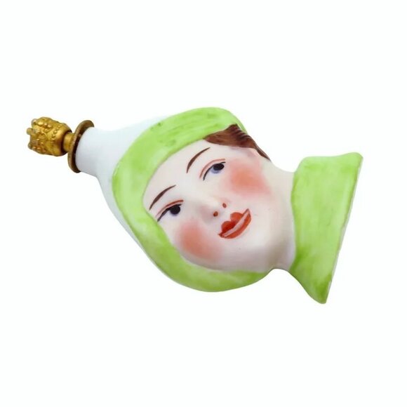 Vintage Art Deco Flapper Lady Head Flask German Crown Top Figural Perfume Bottle - Picture 4 of 5